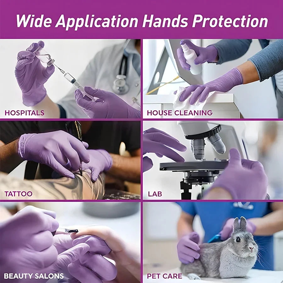 10-100pcs Disposable Purple Nitrile Gloves Latex Free Waterproof Suitable for Kitchen Food Processing Beauty Salon Work Glove