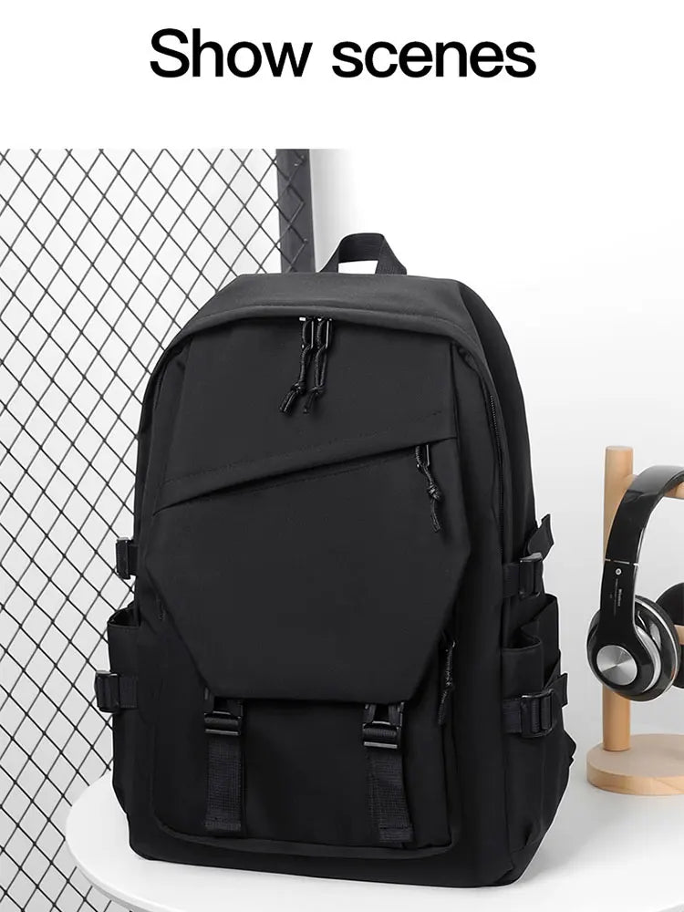 One 15 Inch Polyester Waterproof Solid Color Simple Men's Backpack Fashion Couple Student Computer Backpack
