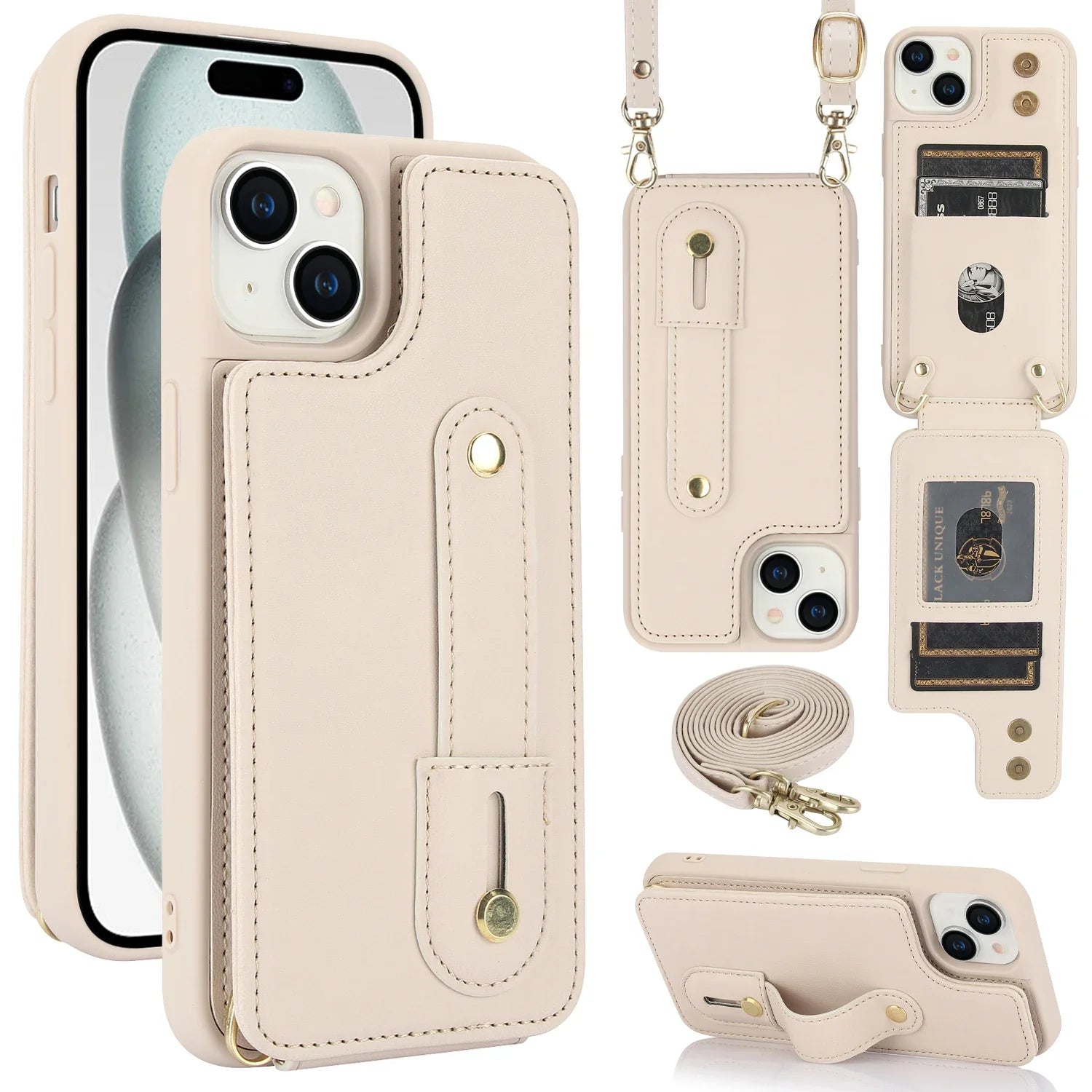 Crossbody Wristband Wallet Leather Cards Solt Case for iPhone 17 16 Pro Max 15 14 12 13 XS Plus SE 2022 Pocket Purse Lanyard Bag