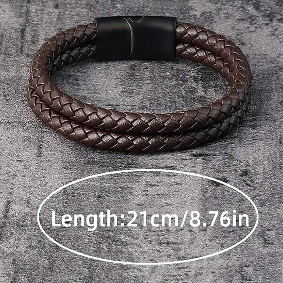 Mens Braided Leather Bracelet Double Band Bangle - Smarsty