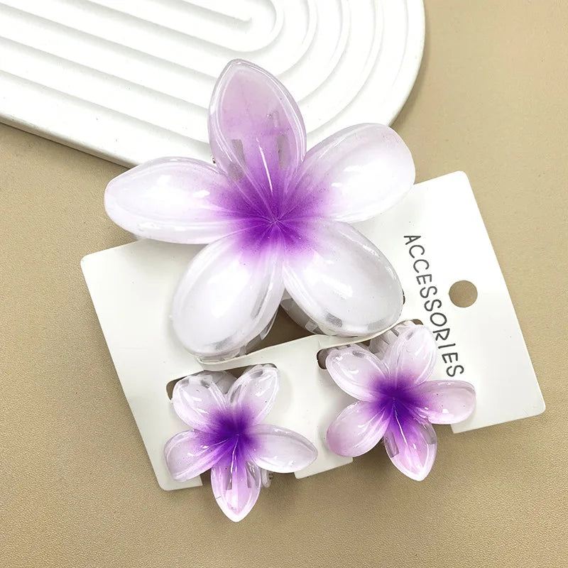 Bohemian Plumeria Hair Claw Clips Set Lightweight Beach - Smarsty