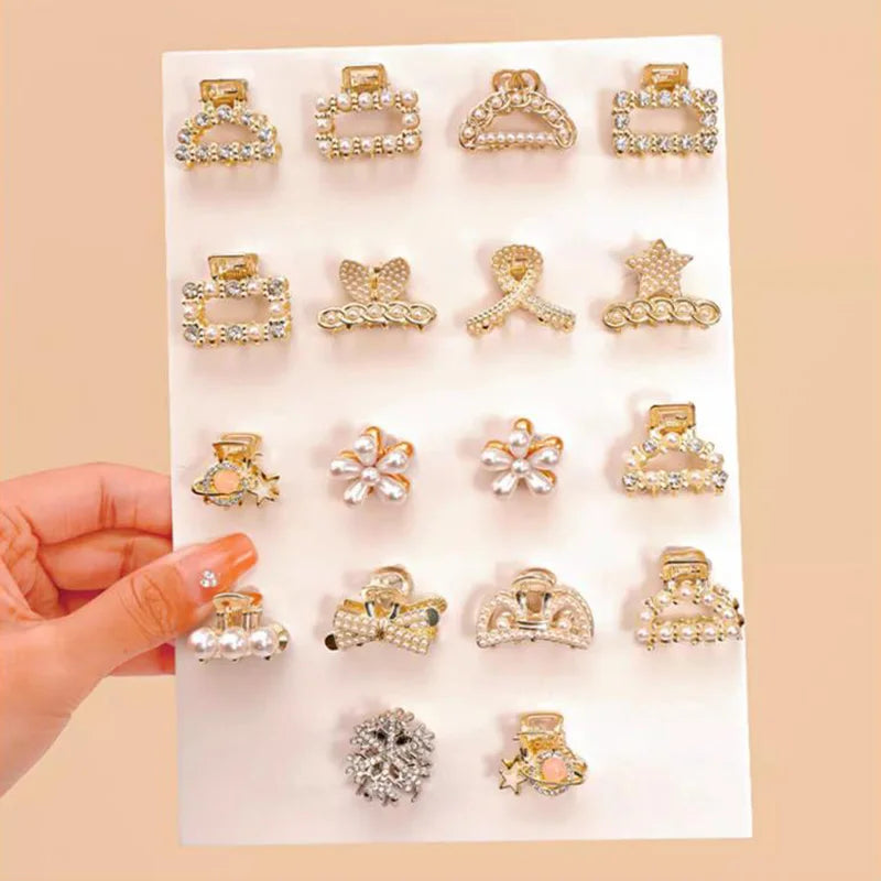 Mini Rhinestone Pearl Hair Claws For Women Sweet Geometric - Smarsty