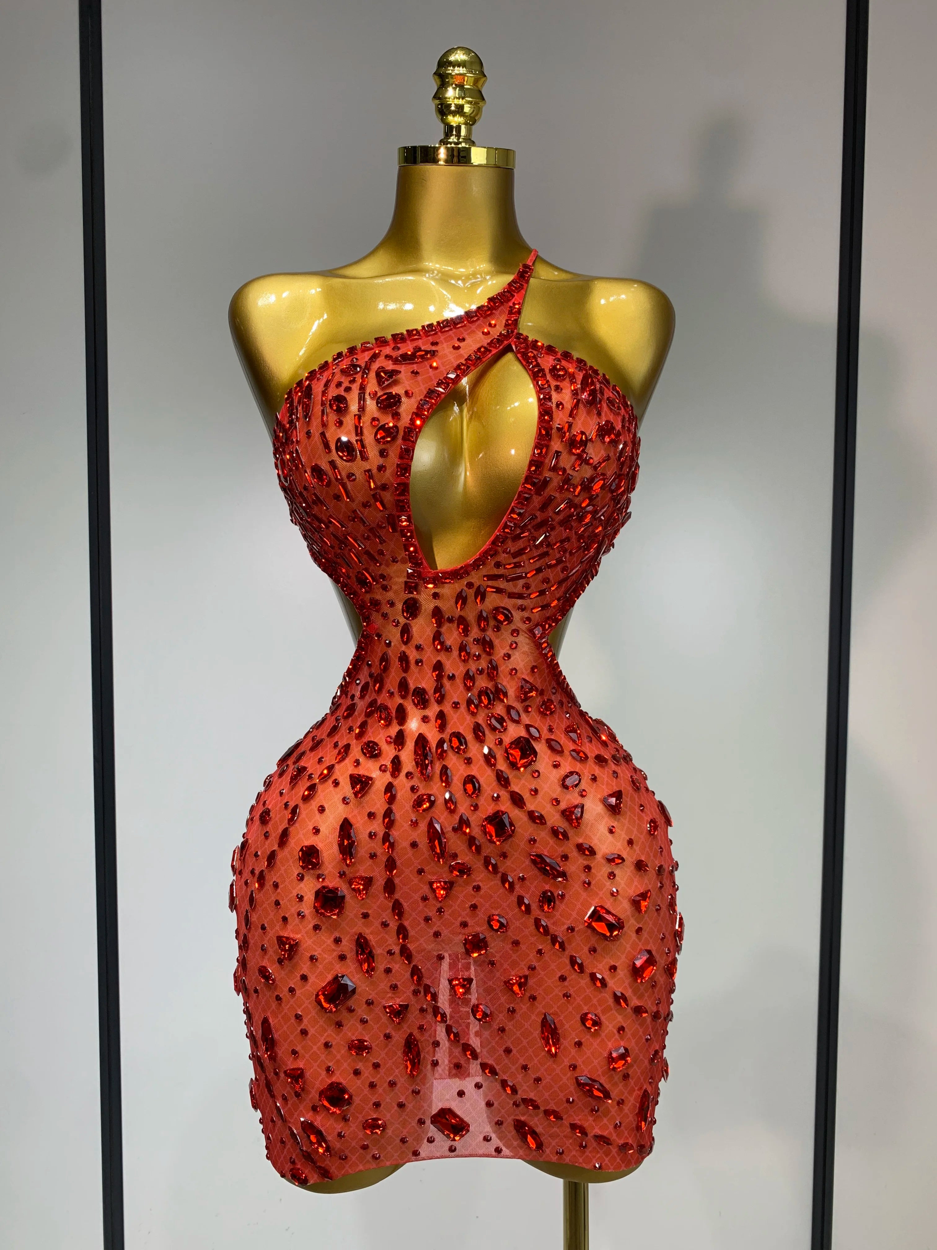 Sexy Sparkly Diamond Backless Short Dress 2025 Women Sleeveless Mesh See Through Evening Birthday Gown Singer Stage Outfit - Smarsty