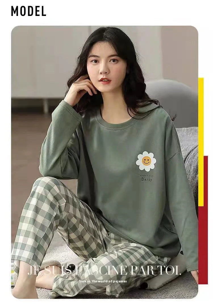 Spring and Autumn New Ladies Pajamas Homewear Set of Long-Sleeved Autumn and Winter Homewear Women Plus Size Pajamas Set - Smarsty