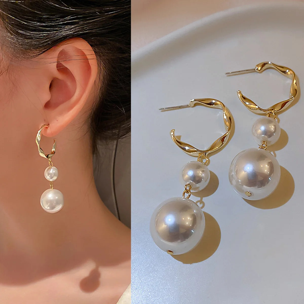 Pearl Long Earrings With Rhinestones For Wedding Fashion - Smarsty