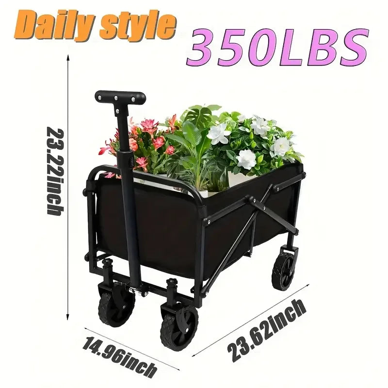 Collapsible Wagon Cart Foldable Beach Wagon with All-Terrain Wheels Heavy Duty Grocery Cart for Shopping, Beach, Camping, Sport