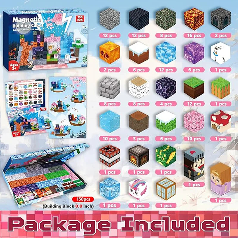 300pcs Warped Forest Magnetic Building Blocks Set, My World Figures Bricks, STEM Educational Toys for Kids, Gifts for Boys Girls
