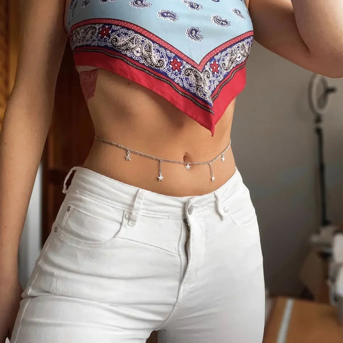 Beach Bikini Waist Chain with Rhinestone Pendant - Smarsty