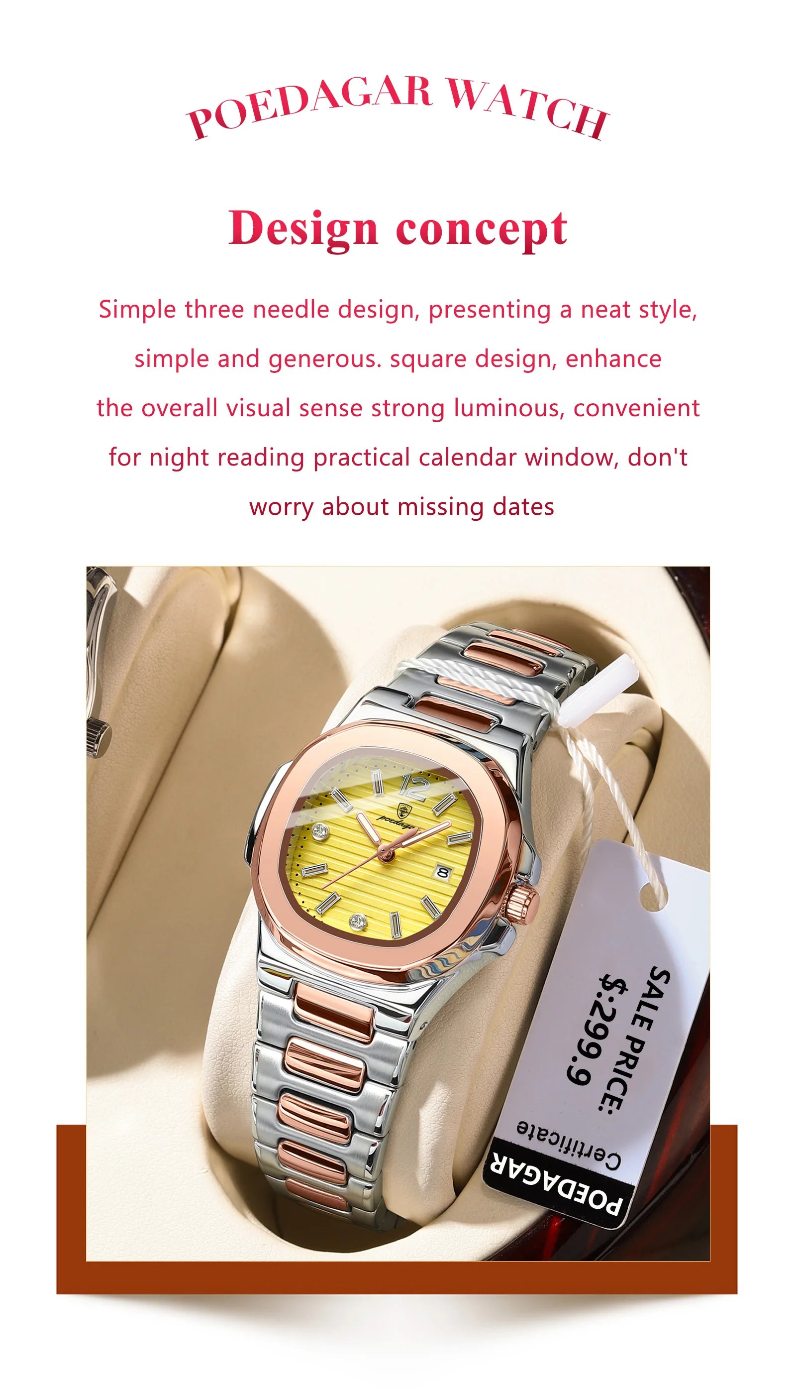 POEDAGAR Luxury Square Watch For Woman Luminous Waterproof Date Ladies Watch Elegant Women's Quartz Watches Simple Female Clock - Smarsty