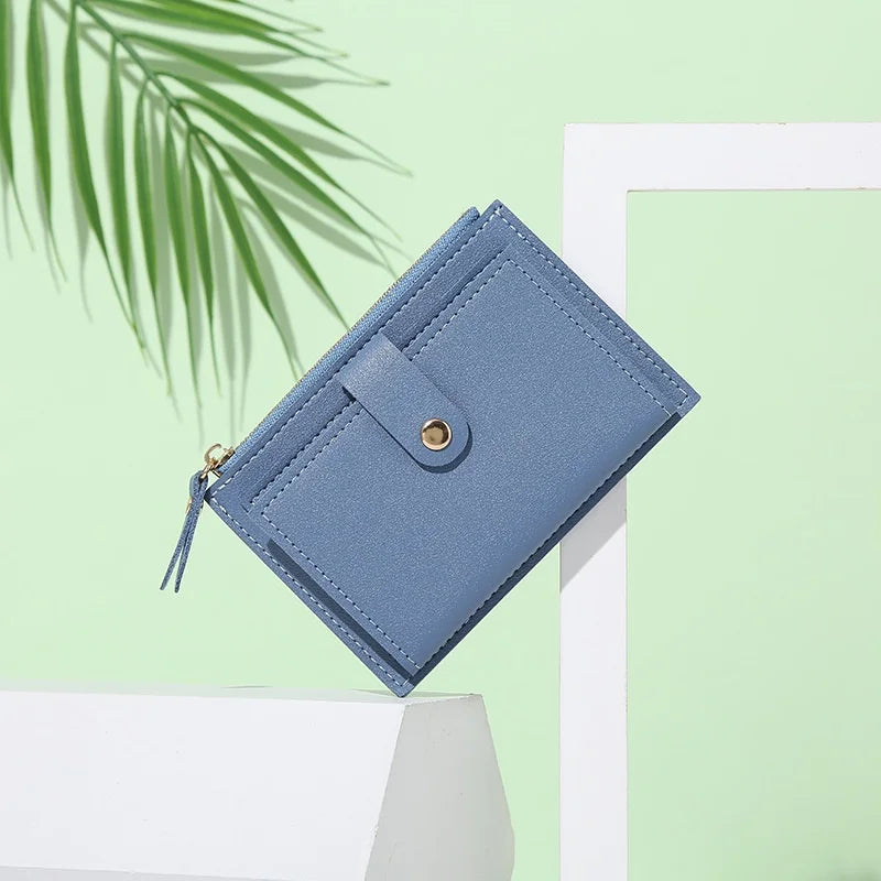 Ladies Fashion Solid Color Multi-slot Card Holder / Mini PU Leather Wallet - Smarsty