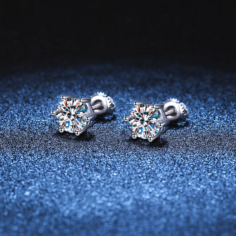 Moissanite Studs 0.5 To 2Ct Sterling Silver Screw Back - Smarsty