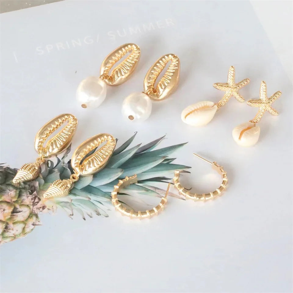 Bohemia Shell Starfish Dangle Earrings Set for Summer Style - Smarsty