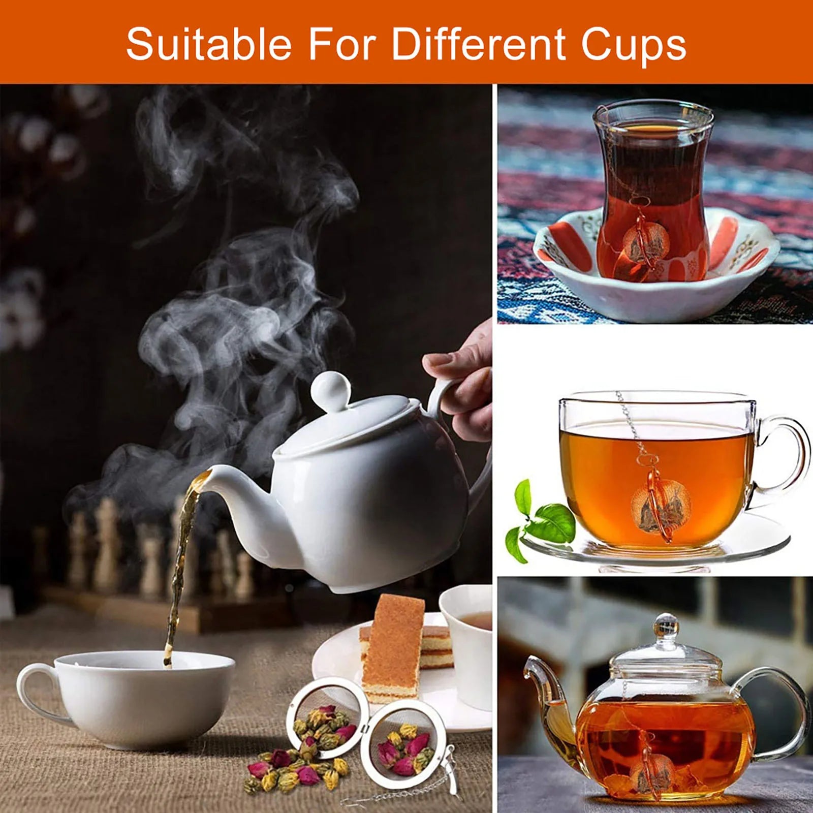 10-2pcs Stainless Steel Tea Ball Loose Leaf Tea Strainer Infusers Extra Fine Mesh Tea Interval Diffuser with Chain