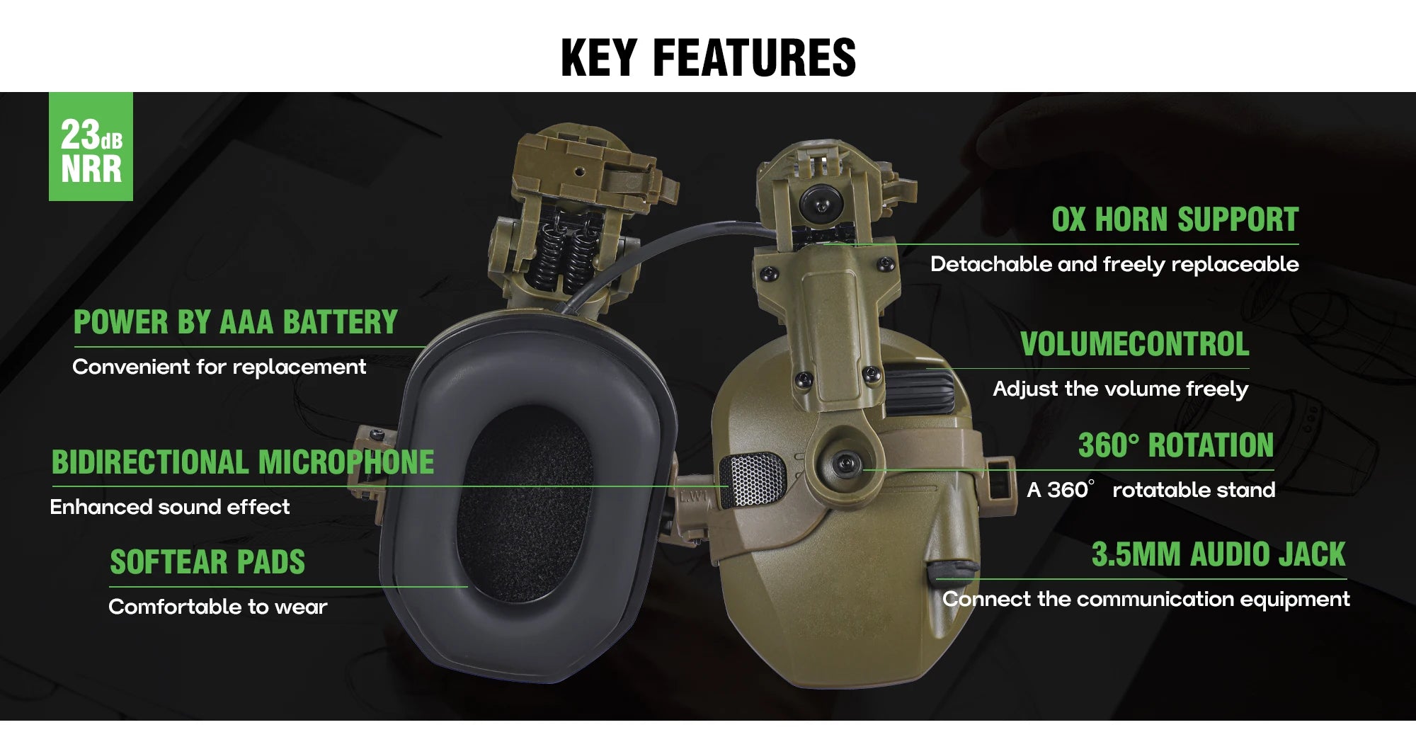 Active Helmet Mounted Earmuffs For Shooting Electronic Hearing Protection Ear Protect Noise Reduction Active Hunting Headphone
