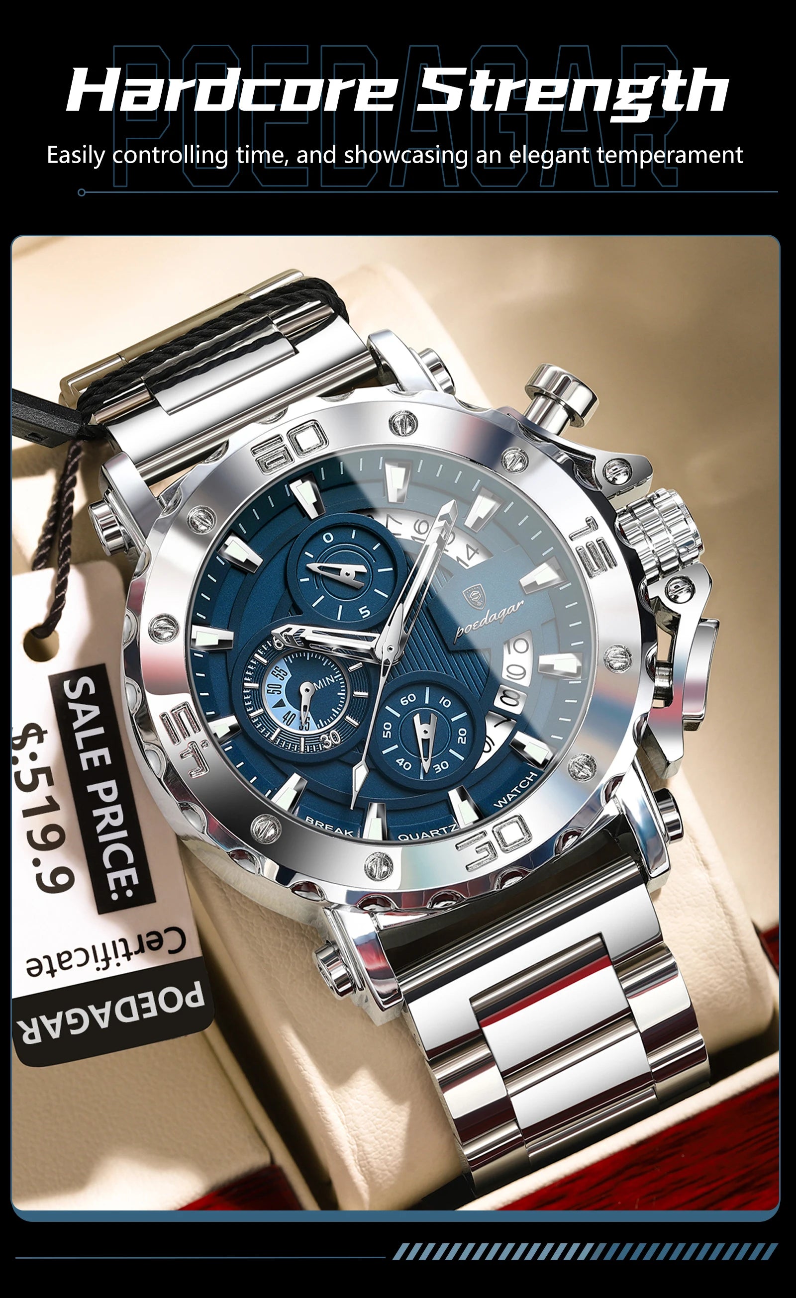 Luxury Waterproof Men's Chronograph Watch with Calendar - Smarsty