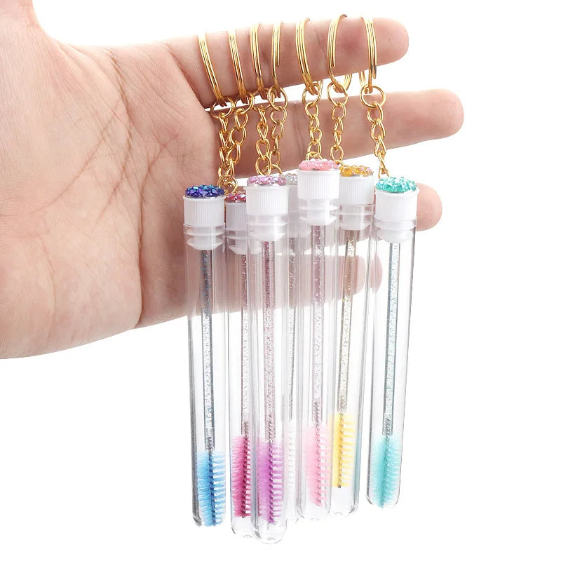 10 Pcs Tube Eyelash Brushes with Gold Keychain Convenience - Smarsty