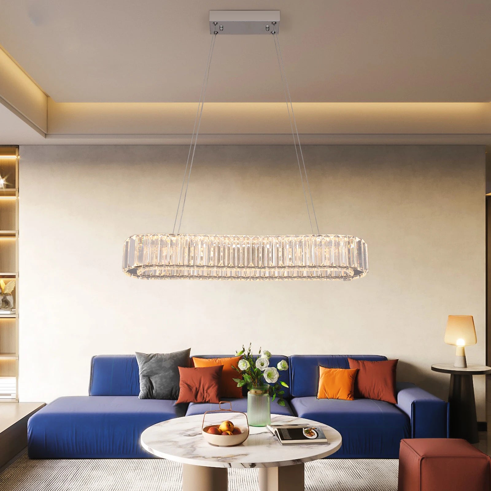 VETRULUS Modern Luxury Crystal Oval Design Led Chandelier Ceiling Lamp Nordic Pendant Hanging Light Fixture Living Bedroom Hotel