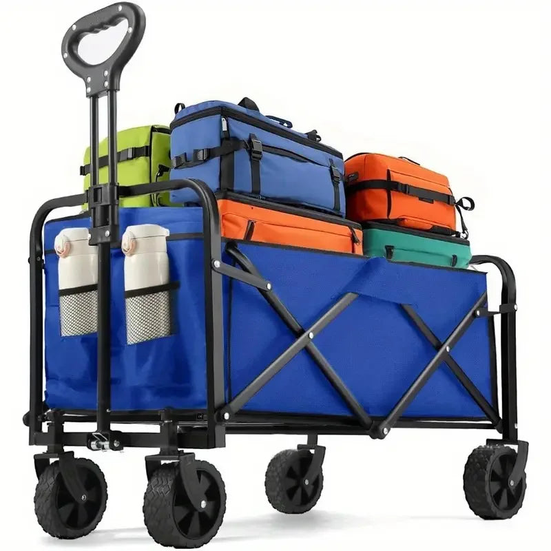 Heavy Duty Wagon Carts Foldable, Portable Wagons for Groceries, Beach Cart with All-Terrain Wheels Drink Holders, Utility Wagon