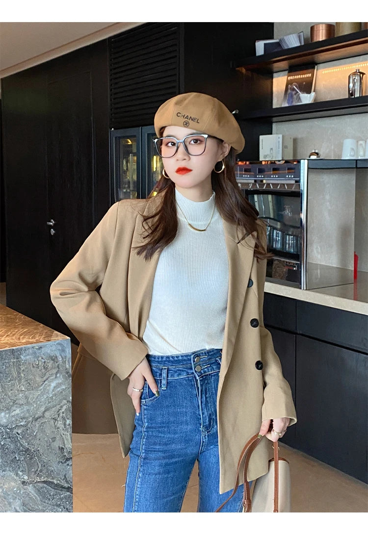 Autumn Winter Mock Neck Women Sweater Vintage Basic Solid Knitted Korean Tops Casual Slim Pullover Sweaters Simple Chic Jumpers - Smarsty