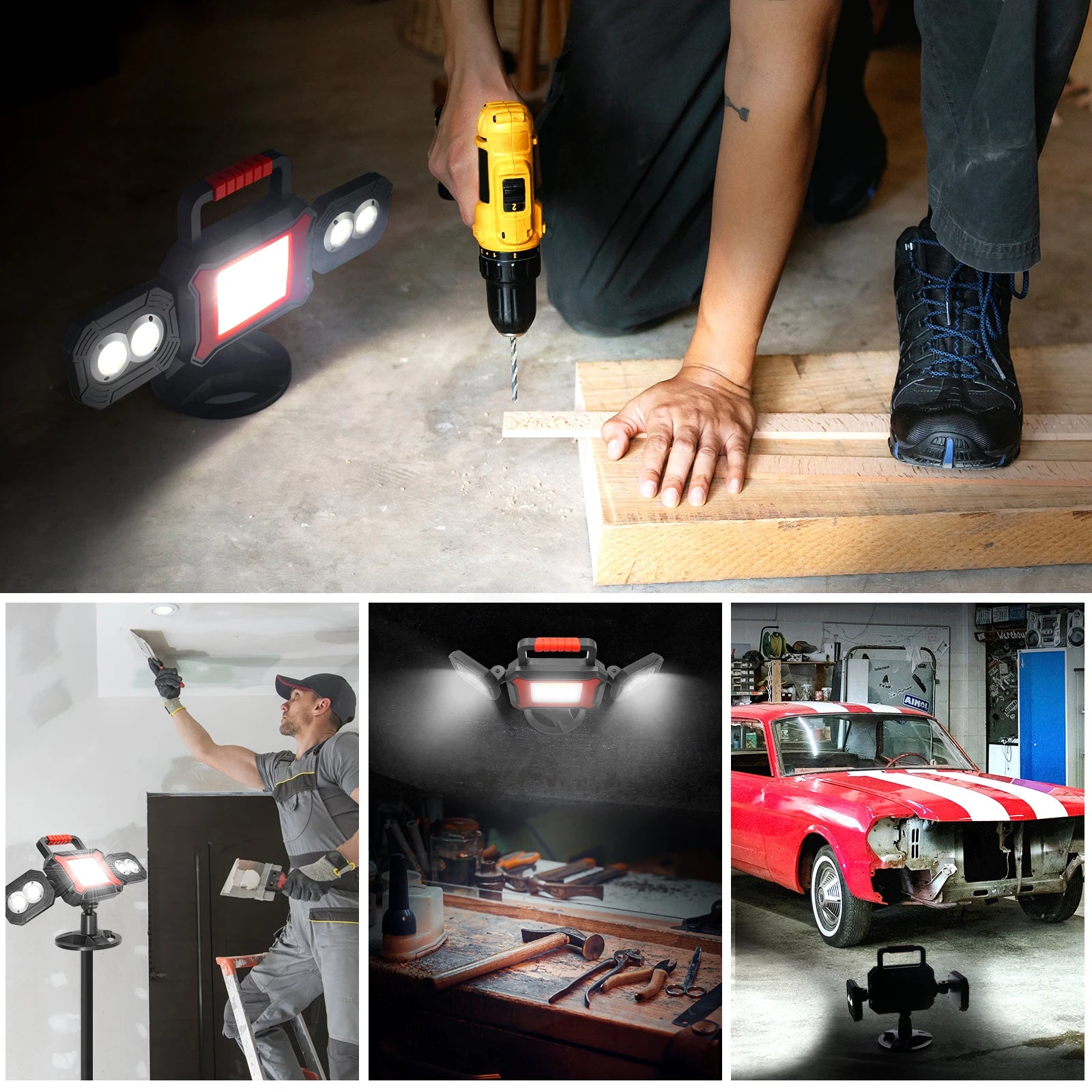 Rechargeable Work Light 25W 2700LM COB LED Magnetic Work Light with Battery Portable Waterproof Cordless Job Site Lighting