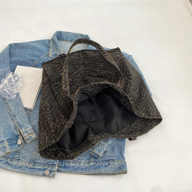 Leopard Pattern Tote Bag Vintage Canvas With Large Capacity - Smarsty