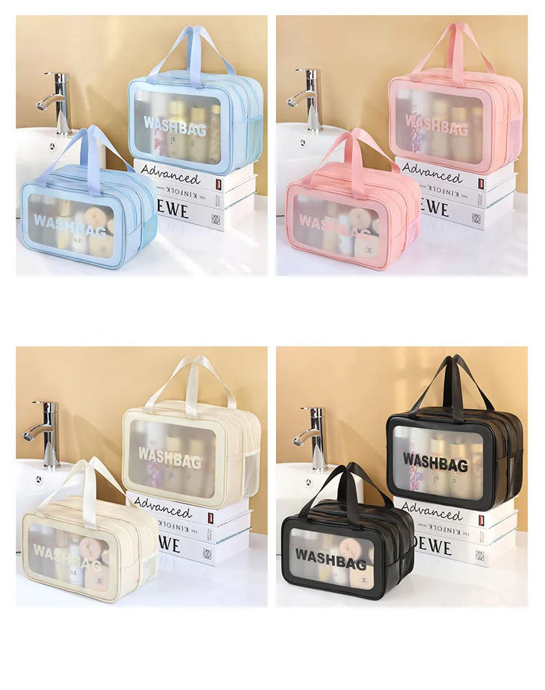 Dry-wet separation double transparent PU makeup bag portable washing bag cosmetic storage bag travel fitness swimming essentials - Smarsty