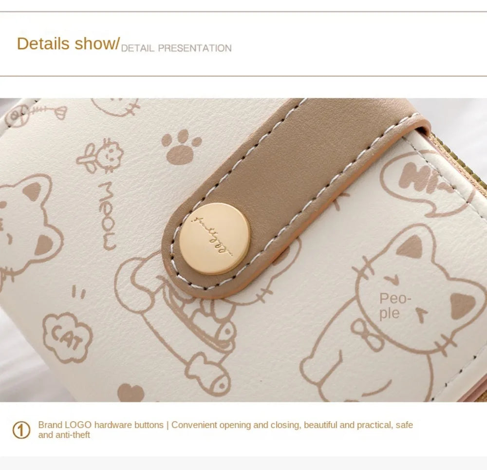 Cute Cat Coin Purse Women Fashion Short Wallet PU Leather Large Capacity Wallet Lightweight ID Card Holder Travel Cash Coin Bag - Smarsty