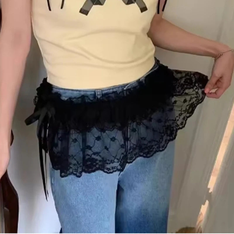 Korean Fashion Lace Skirt With Irregular Hemline - Smarsty