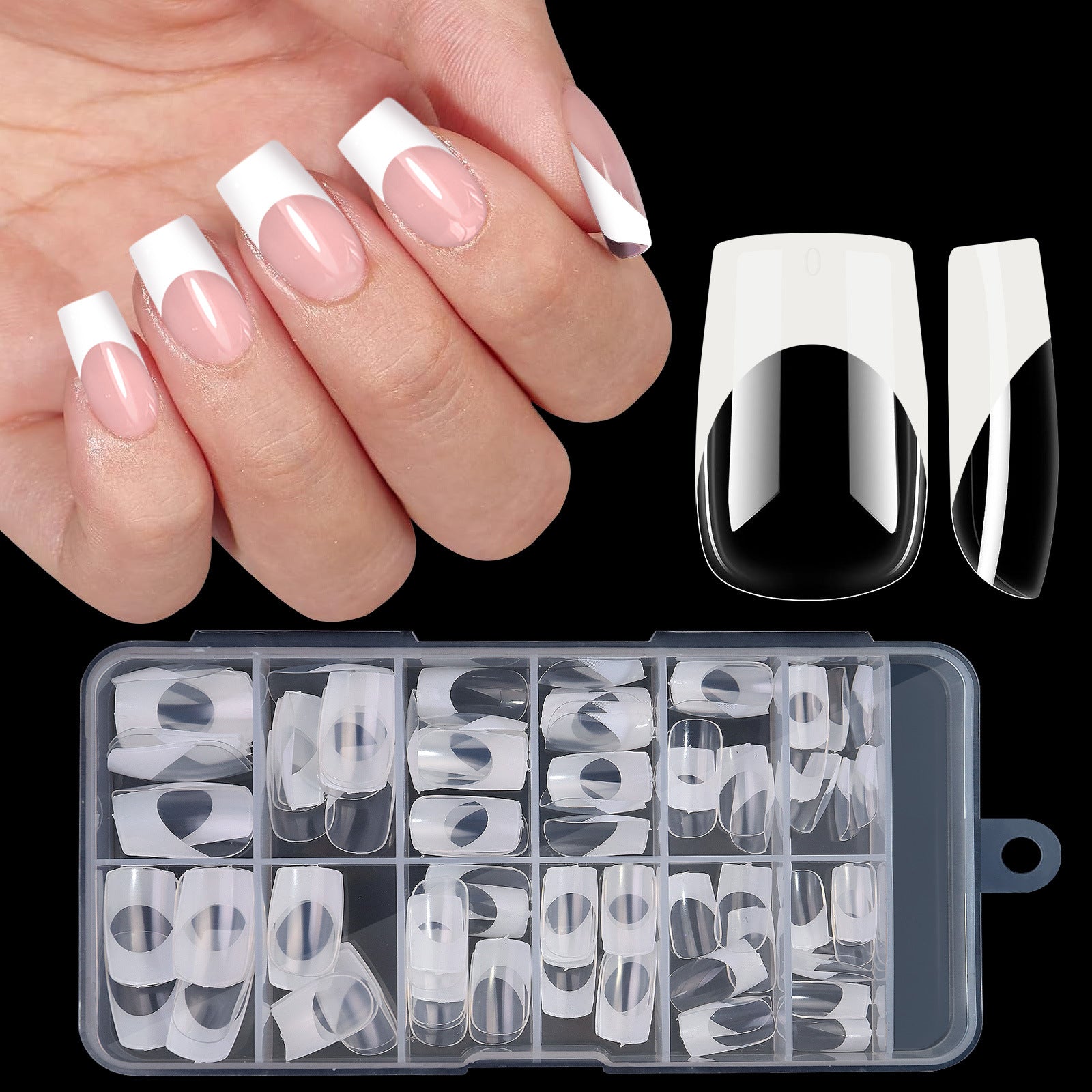 120pcs/box Acrylic French False Nails Medium Length Square Armor Full Cover Nail Tips Can Be Removable Mixed Size Press On Nails - Smarsty