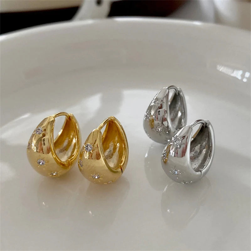 Elegant Stainless Steel Star Hoop Earrings with Rhinestones - Smarsty