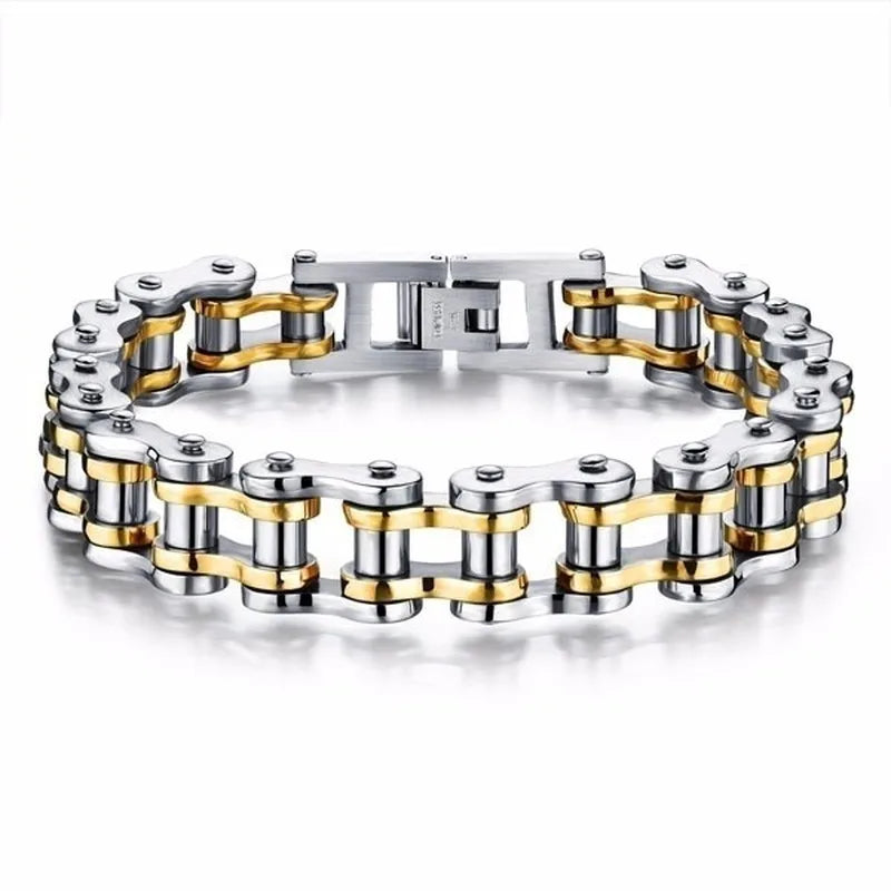 Stainless Steel Biker Chain Bracelet with Toggle Clasp - Smarsty
