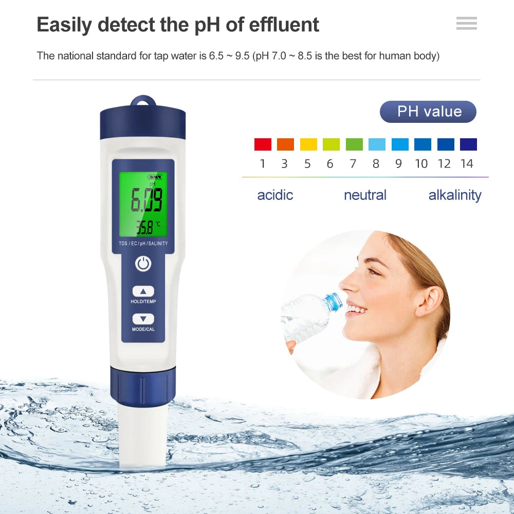Professional 5 In 1 Water Quality Tester for Accurate Measurement - Smarsty