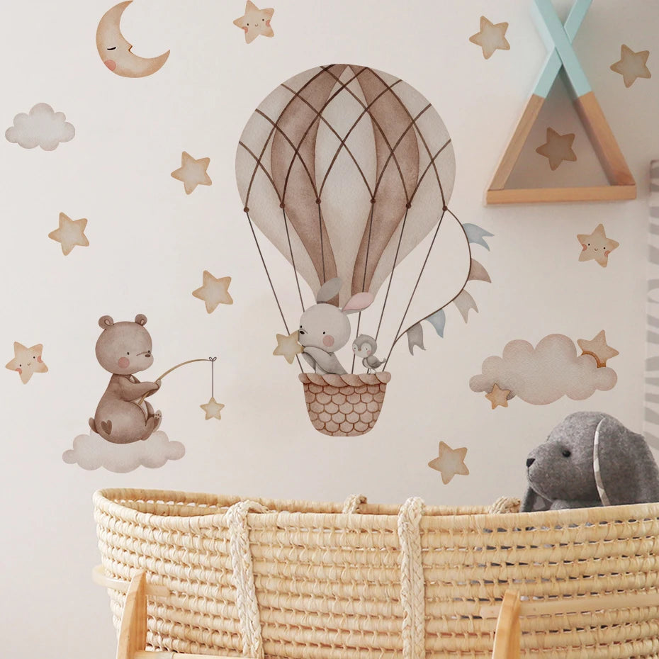 Cartoon Hot Air Balloon Animal Wall Stickers for Nursery - Smarsty
