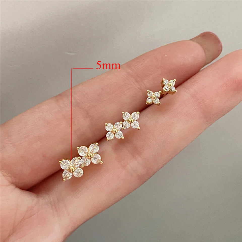 Minimalist Flower Stud Earrings Gold Cubic Zirconia - Smarsty
