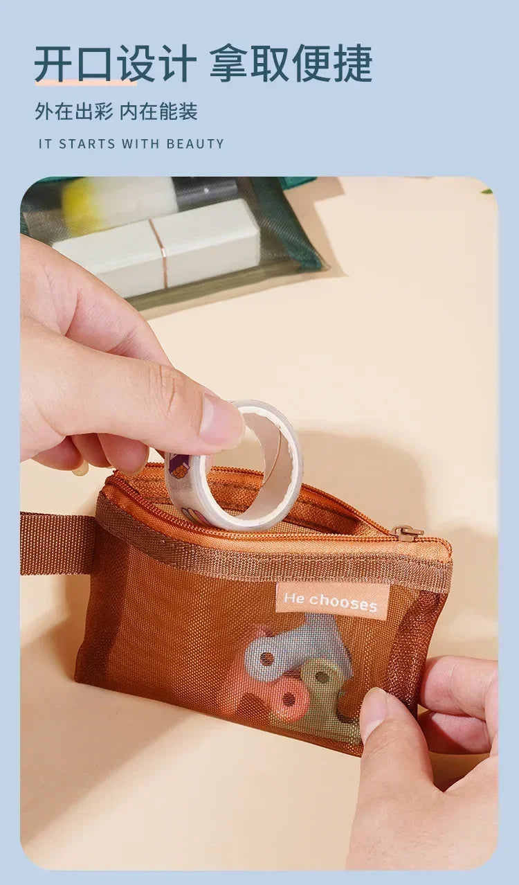Small Square Nylon Coin Pouch With Zipper Card Holder - Smarsty