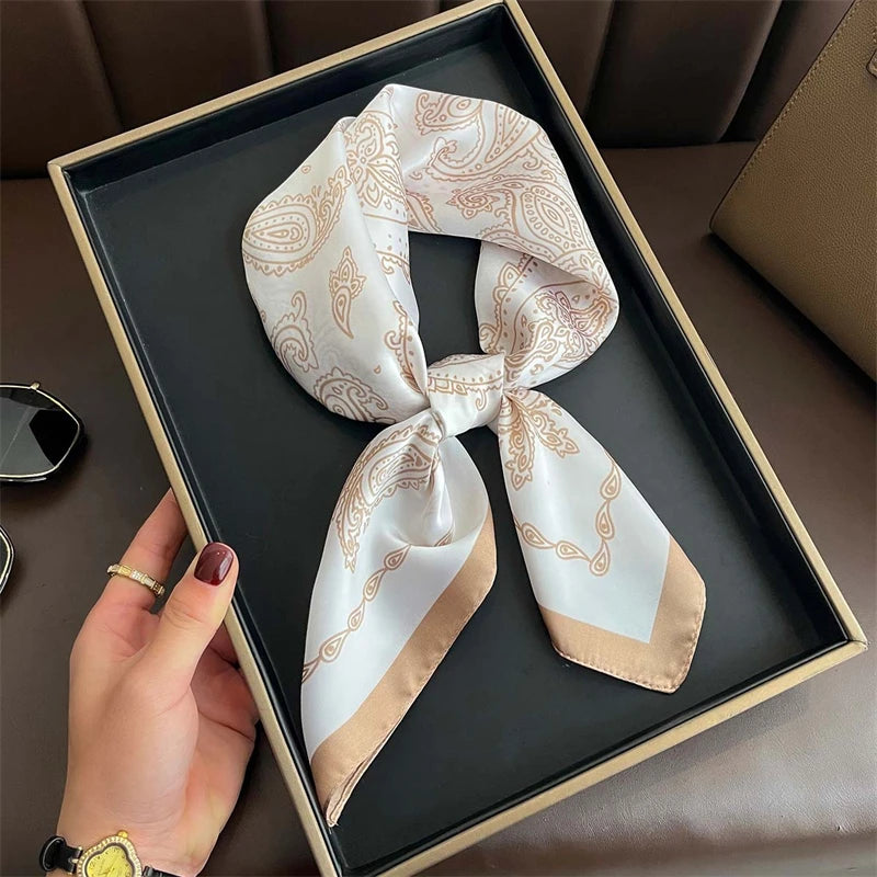Luxury Silk Skinny Scarf with Cat Print for Women - Smarsty