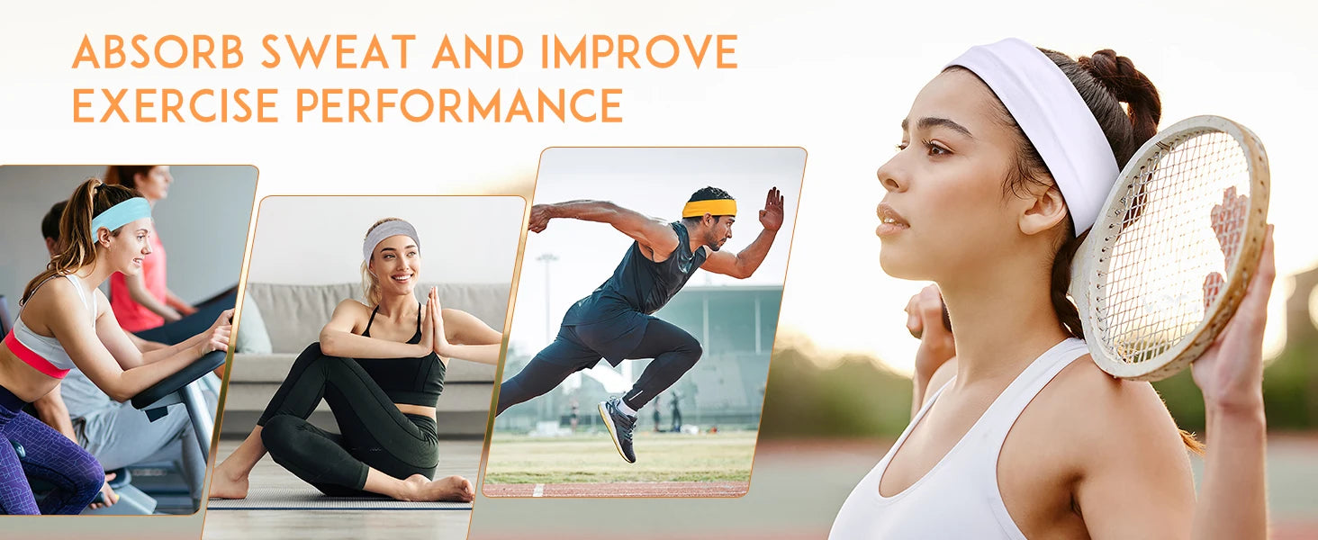 Unisex Sweat Absorbing Sports Headbands 6 Pack Cotton - Smarsty