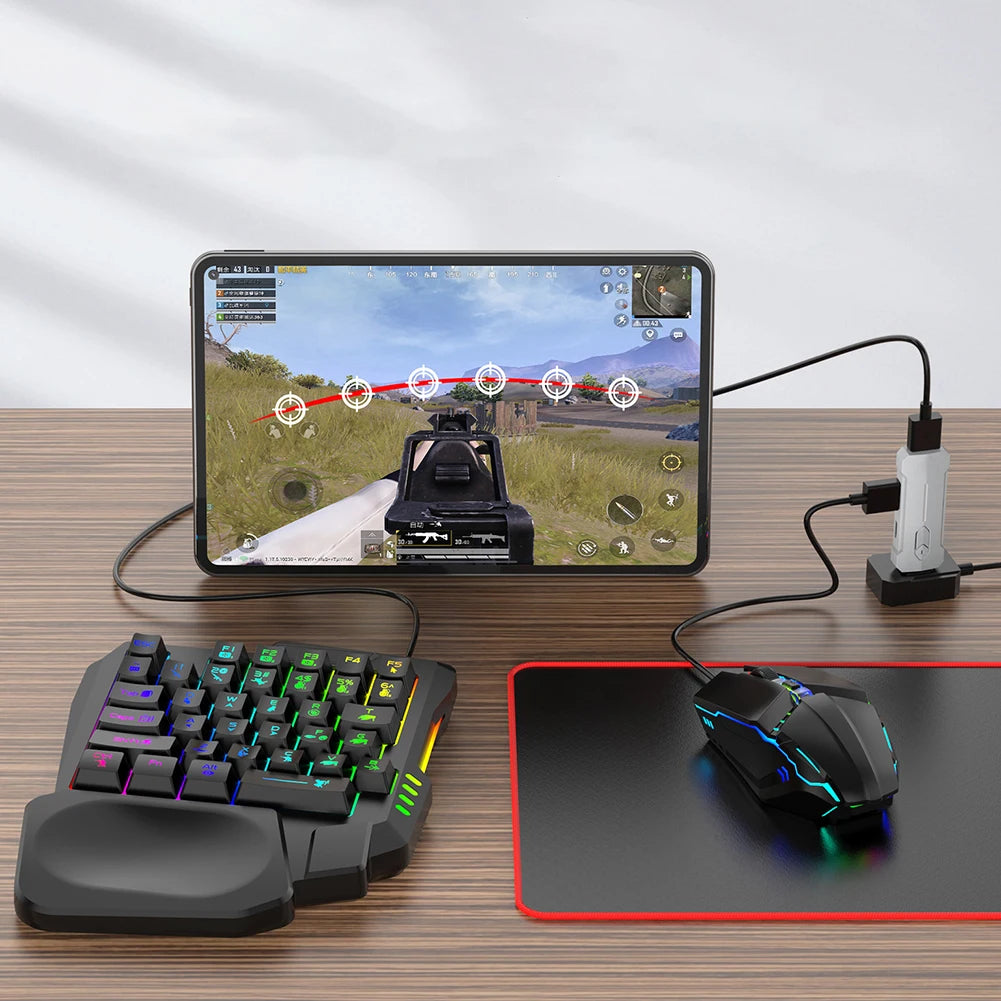 5 in 1 Mobile Game Converter Keyboard Mouse Gaming Set for PUBG Wired RGB Backlit Keyboard with Wrist Rest for Gamer Accessories