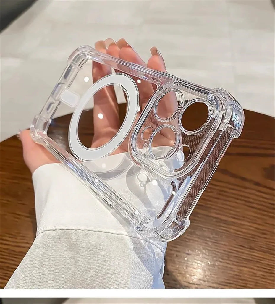 Luxury Wireless Charge Magsafe Transparent Case For iPhone 15 16 14 13 17 12 Pro Max Plus Magnetic Shockproof Soft Bumper Cover by Smarsty