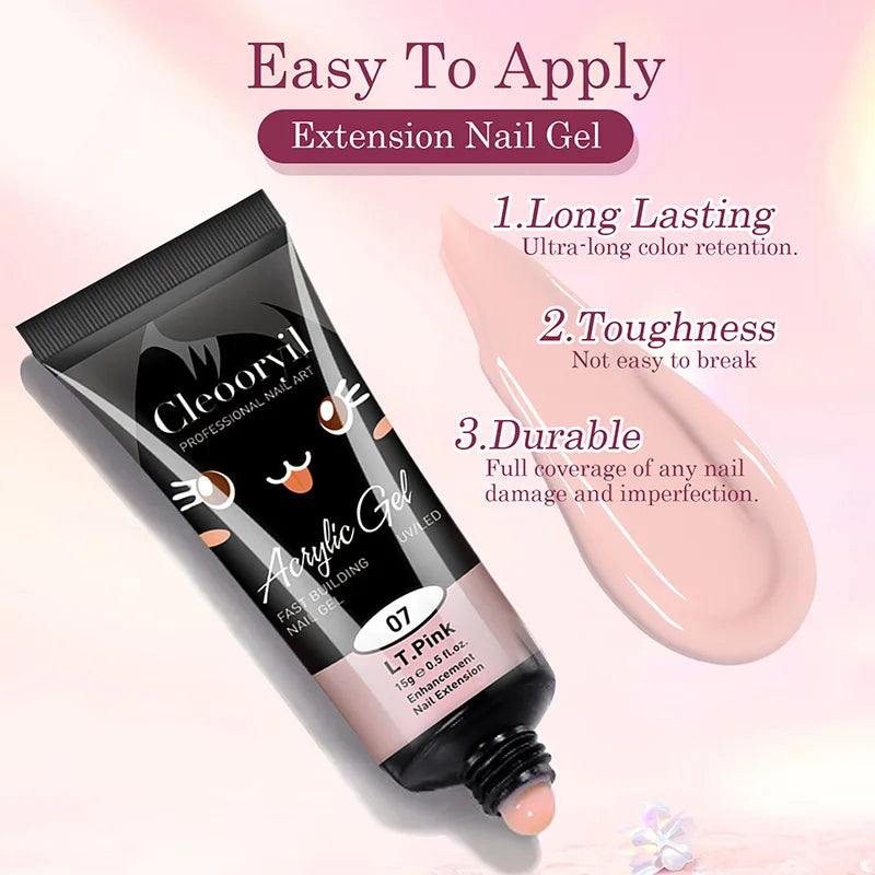 Poly Nail Extension Gel Kit Starter-3 Colors Skin Tone Nude Brown Series Builder Nail Gel All In One Kit With 6W Nail Lamp