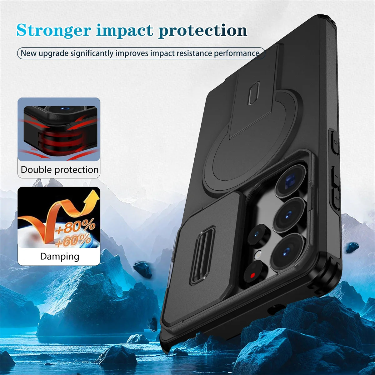 Lens Protect Camera Phone Case for Samsung S25 FE S24 S23 Ultra S22 Plus A17 A36 A56 A16 A15 A35 A55 Magnetic Kickstand Cover