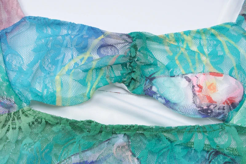 Dulzura Lace Print Cut Out Maxi Dress Bodycon Sexy Party Club Y2K Outfits Streetwear Bandage Dress Vestido Classic Prom - Smarsty