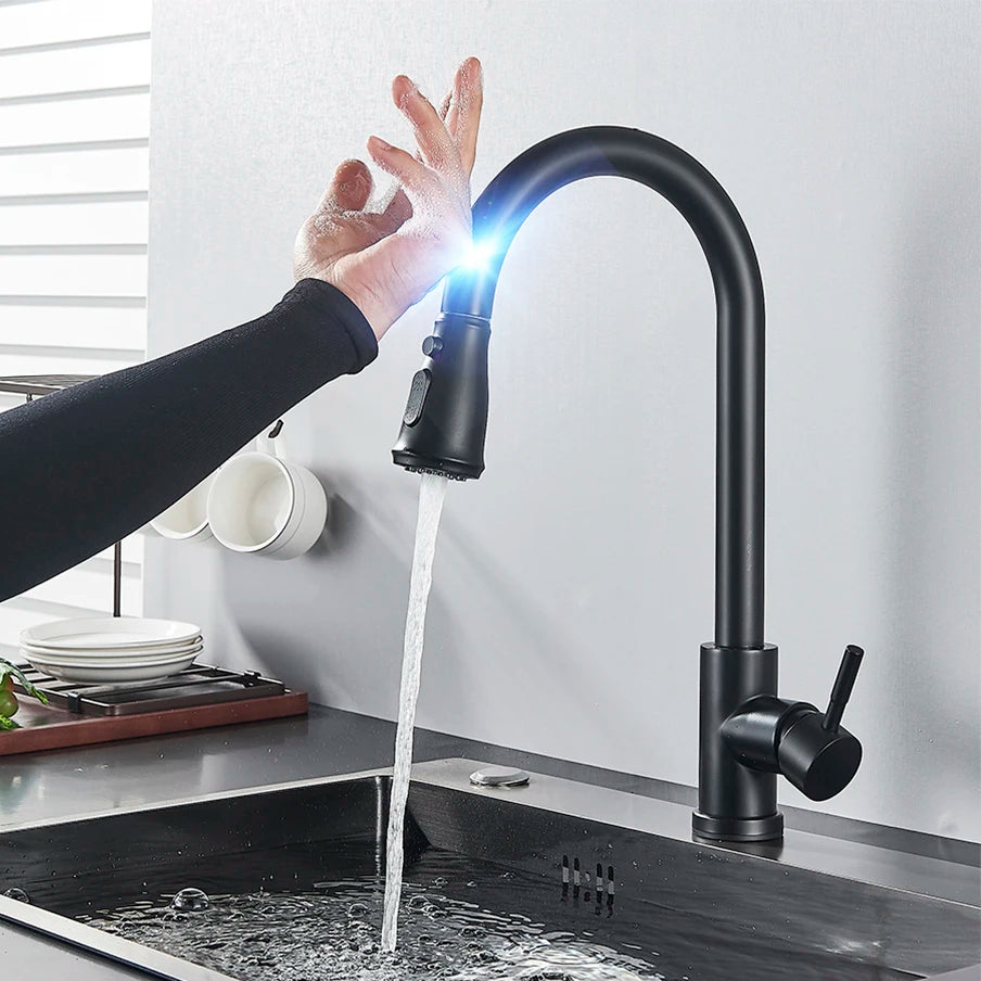 Pull Out Sensor Black Kitchen Faucet With Touch Control - Smarsty