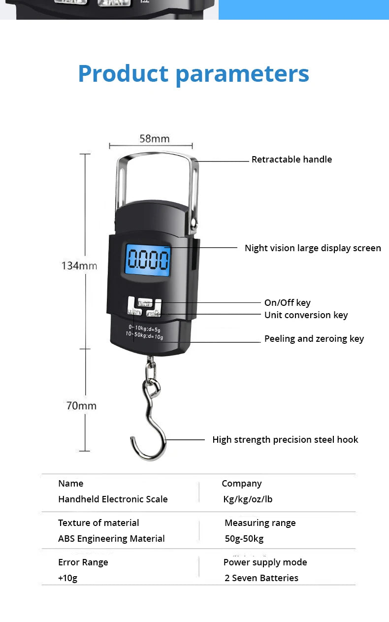 Black Portable Electronic Luggage Scale with LCD Display - Smarsty