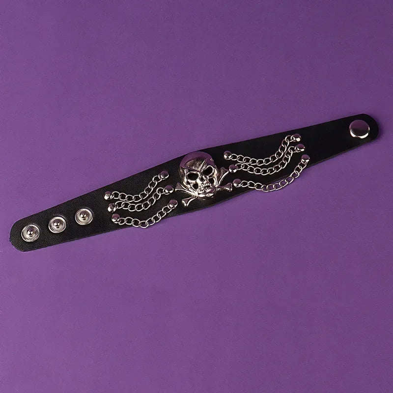 Punk Hip Hop Leather Skull Bracelet for Unisex Fashion - Smarsty