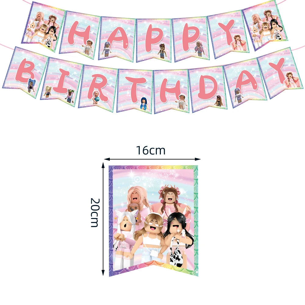 Pink Roblox Birthday Party Decorations Tableware Set - Smarsty