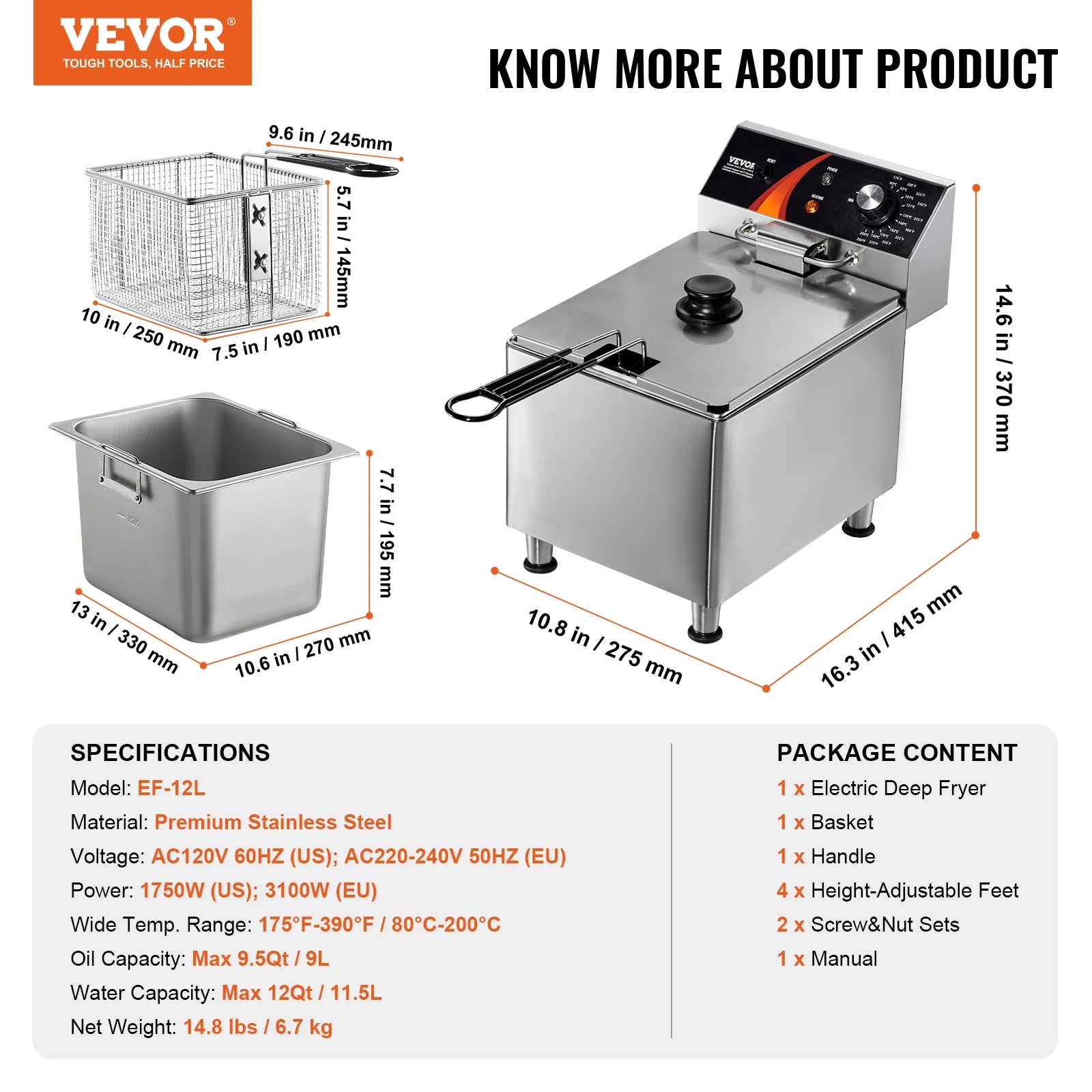 SucceBuy Commercial Deep Fryer Electric Countertop Fryer with Basket Stainless Steel Single Oil Fryer with Time & Temp Control - Smarsty