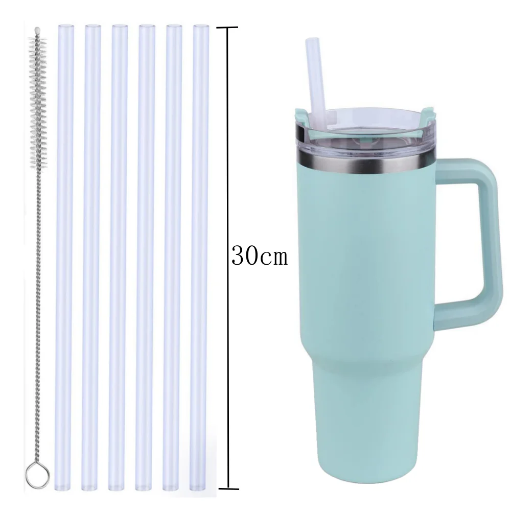 Reusable Straw with Cleaning Brush Plastic Replacement Straw Compatible with Stanley 40 oz 30 oz Cup Tumbler - Smarsty
