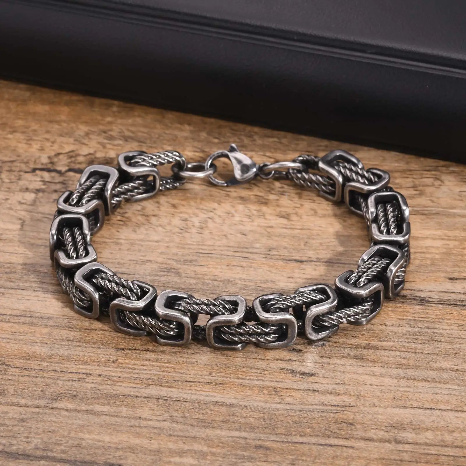 Mens Chunky Byzantine Bracelet Stainless Steel Wristband - Smarsty