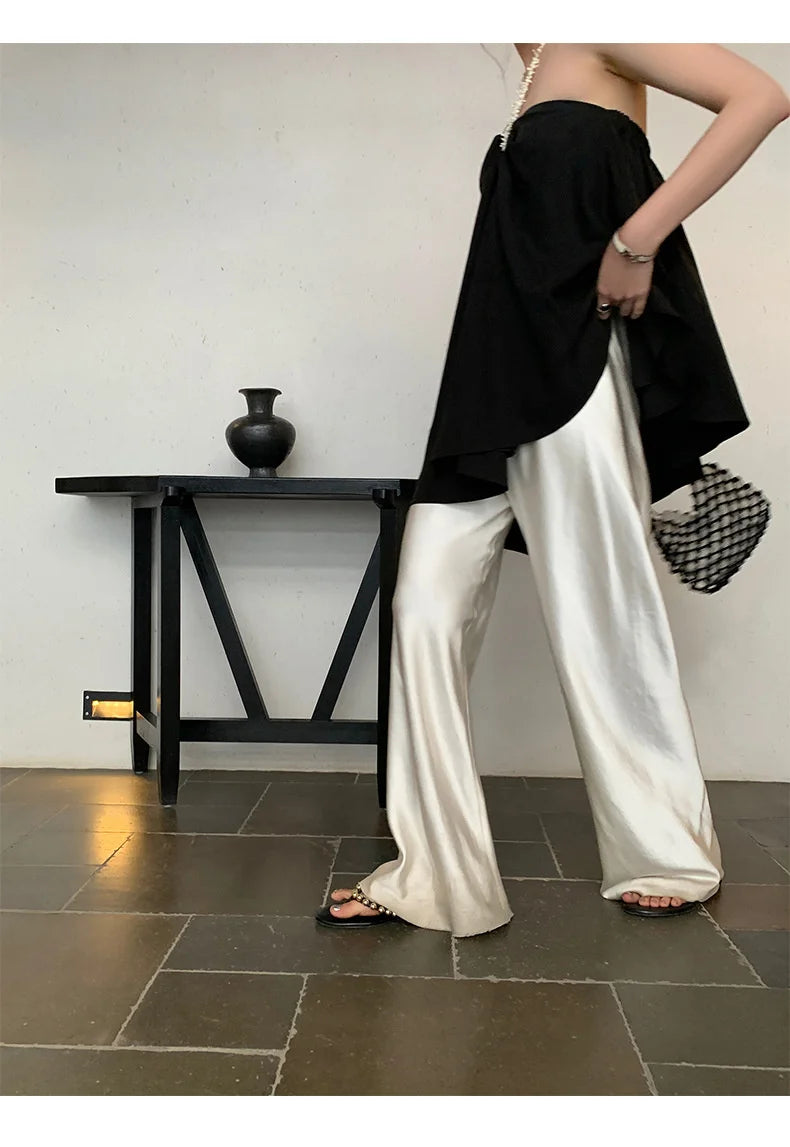 Satin Wide Leg Pants Long Floor Casual Pants Women's Summer - Smarsty